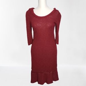 Kensie burgundy knit sweater midi dress size XS